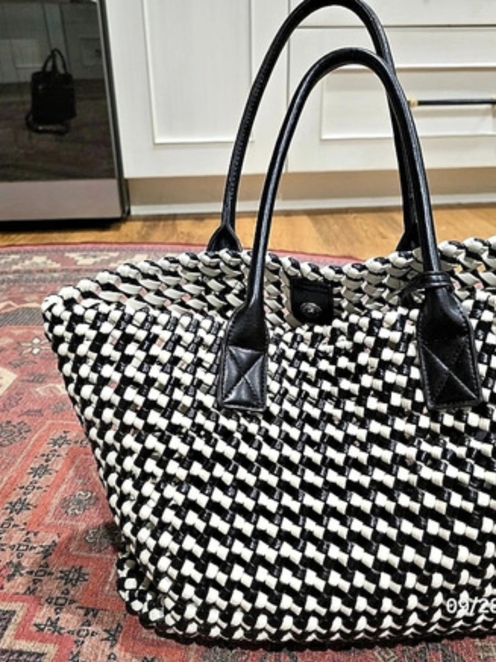 Sincerely Jules Black and White Woven Tote Bag